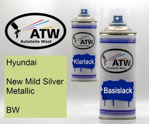 Hyundai, New Mild Silver Metallic, BW: 400ml Sprühdose + 400ml Klarlack - Set, von ATW Autoteile West.